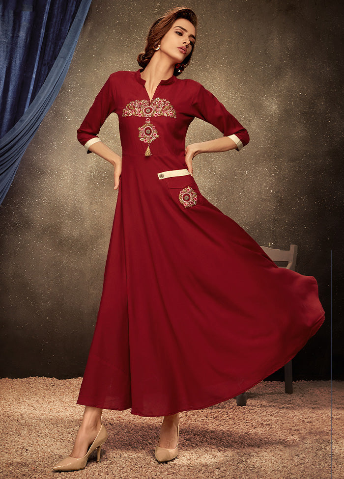 Red Readymade Rayon Gown - Indian Silk House Agencies