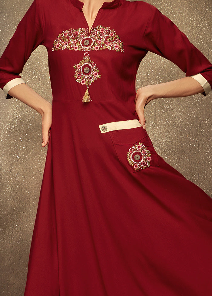 Red Readymade Rayon Gown