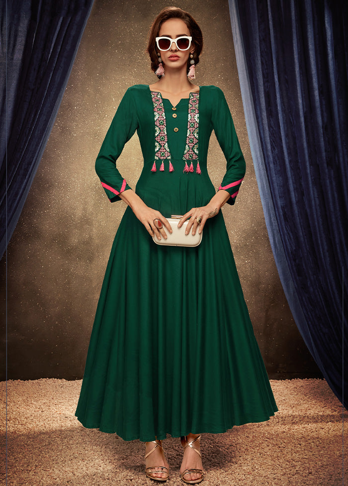 Green Readymade Rayon Gown