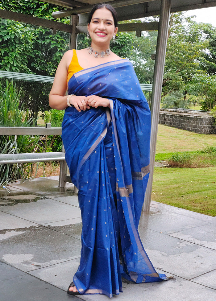 Blue Dupion Silk Saree With Blouse Piece - Indian Silk House Agencies