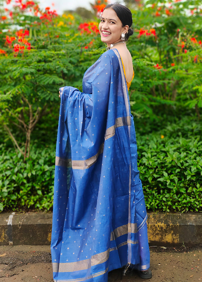 Blue Dupion Silk Saree With Blouse Piece - Indian Silk House Agencies