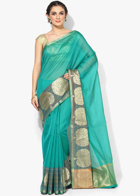 Sea Green Spun Silk Saree With Blouse Piece