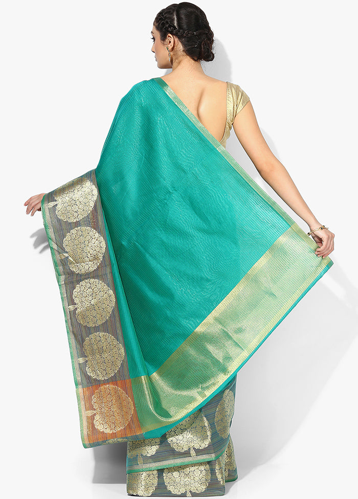 Sea Green Spun Silk Saree With Blouse Piece