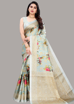 Blue Spun Silk Woven Saree With Blouse Piece - Indian Silk House Agencies