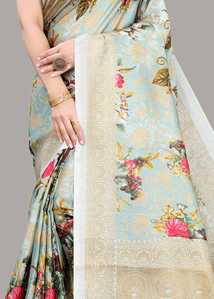 Blue Spun Silk Woven Saree With Blouse Piece - Indian Silk House Agencies