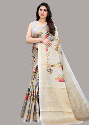 Grey Spun Silk Woven Saree With Blouse Piece - Indian Silk House Agencies