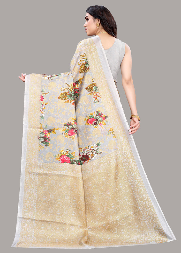 Grey Spun Silk Woven Saree With Blouse Piece - Indian Silk House Agencies