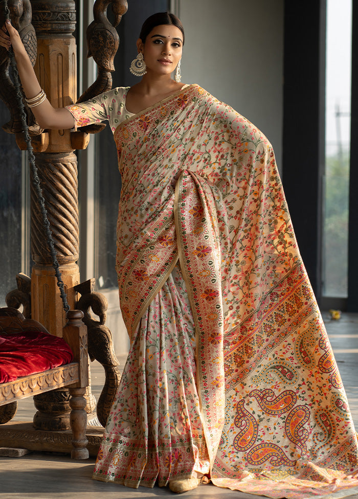 Beige Dupion Silk Saree With Blouse Piece - Indian Silk House Agencies