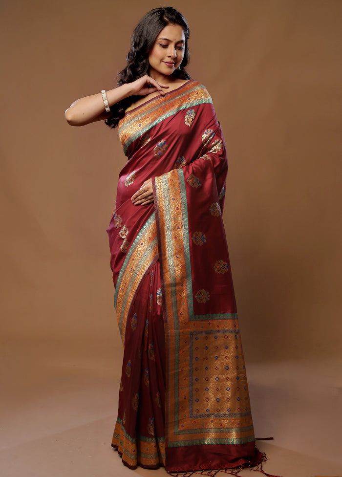 Maroon Dupion Silk Saree With Blouse Piece - Indian Silk House Agencies