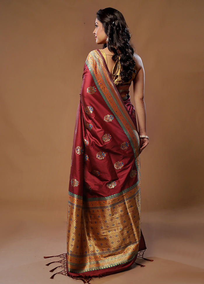 Maroon Dupion Silk Saree With Blouse Piece - Indian Silk House Agencies