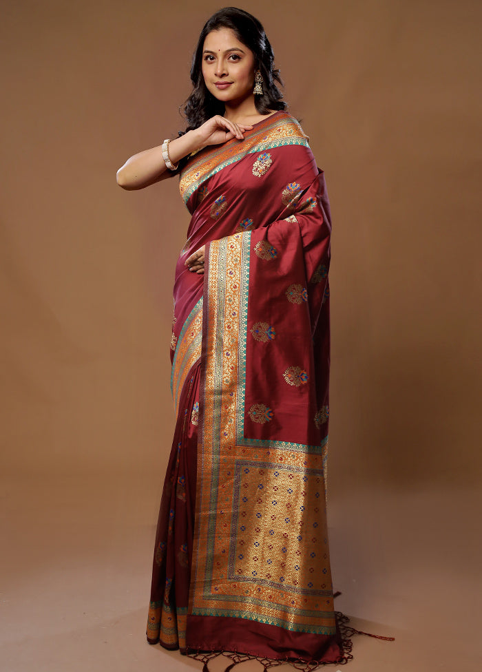 Maroon Dupion Silk Saree With Blouse Piece - Indian Silk House Agencies