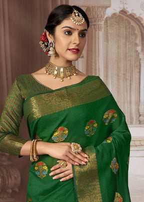 Dark Green Silk Saree With Blouse Piece