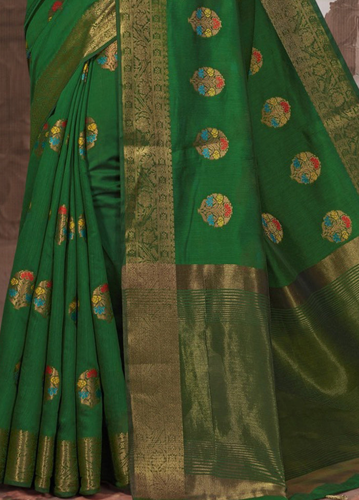 Dark Green Silk Saree With Blouse Piece