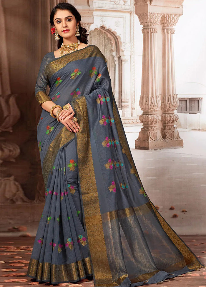 Grey Silk Saree With Blouse Piece