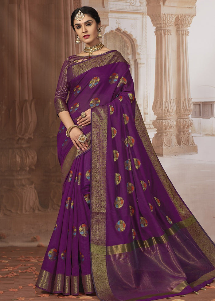 Purple Chanderi Silk Saree With Blouse Piece - Indian Silk House Agencies