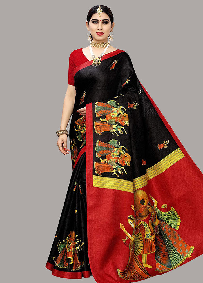 Black Spun Silk Woven Saree With Blouse Piece - Indian Silk House Agencies