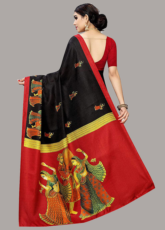 Black Spun Silk Woven Saree With Blouse Piece - Indian Silk House Agencies