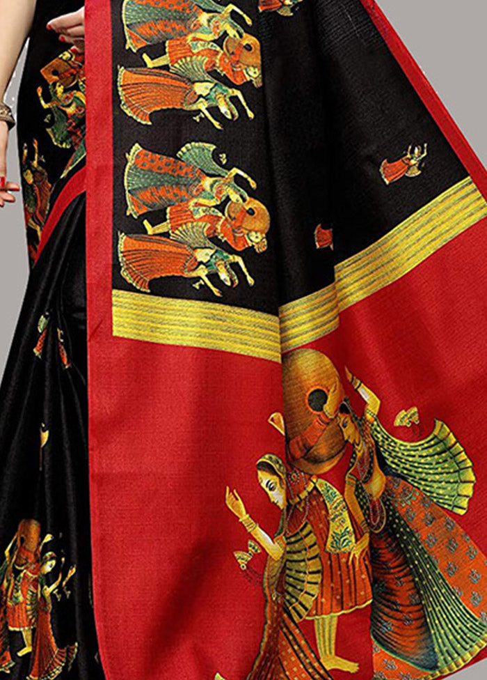 Black Spun Silk Woven Saree With Blouse Piece - Indian Silk House Agencies