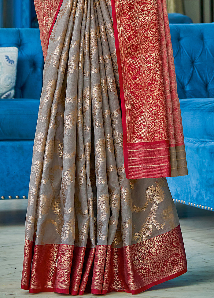 Grey Spun Silk Saree With Blouse Piece - Indian Silk House Agencies