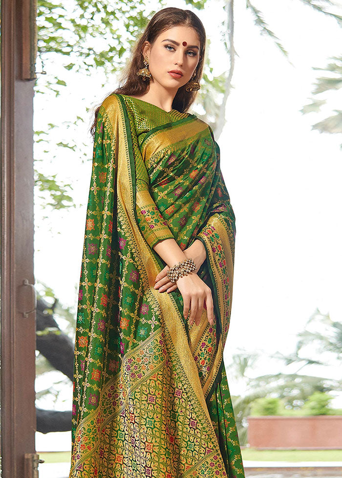 Green Spun Silk Saree With Blouse Piece - Indian Silk House Agencies