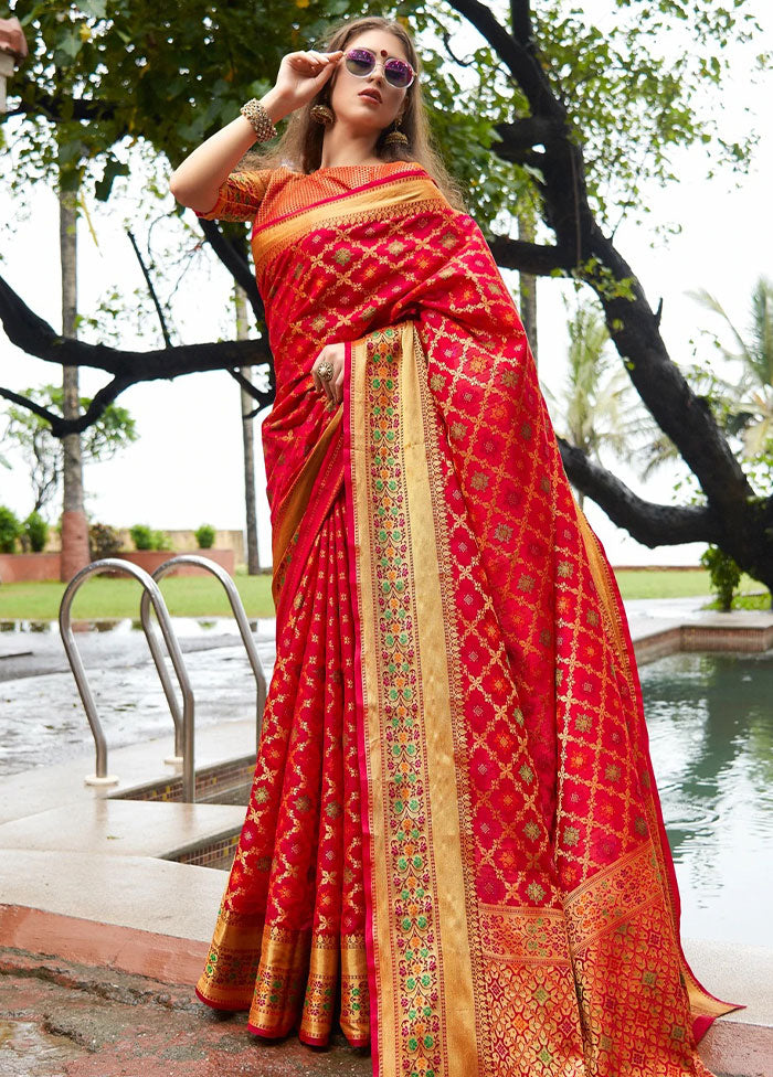 Red Spun Silk Saree With Blouse Piece - Indian Silk House Agencies