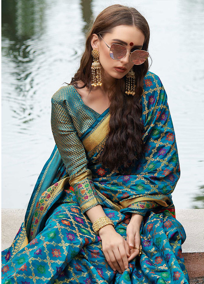 Turquoise Spun Silk Saree With Blouse Piece - Indian Silk House Agencies