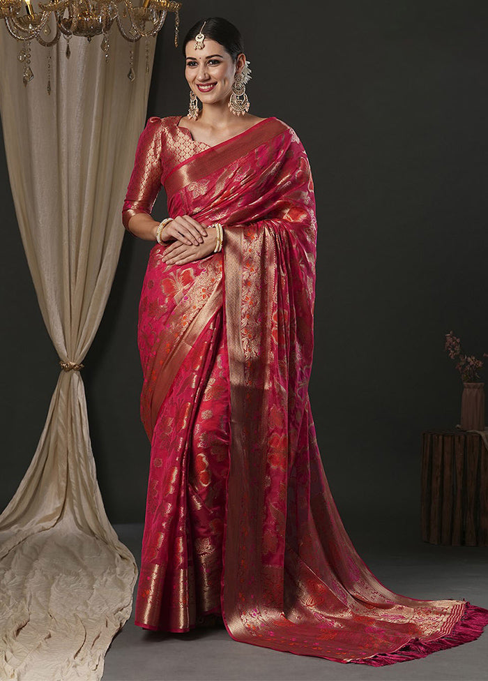 Pink Organza Saree With Blouse Piece