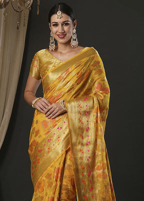 Mustard Organza Saree With Blouse Piece