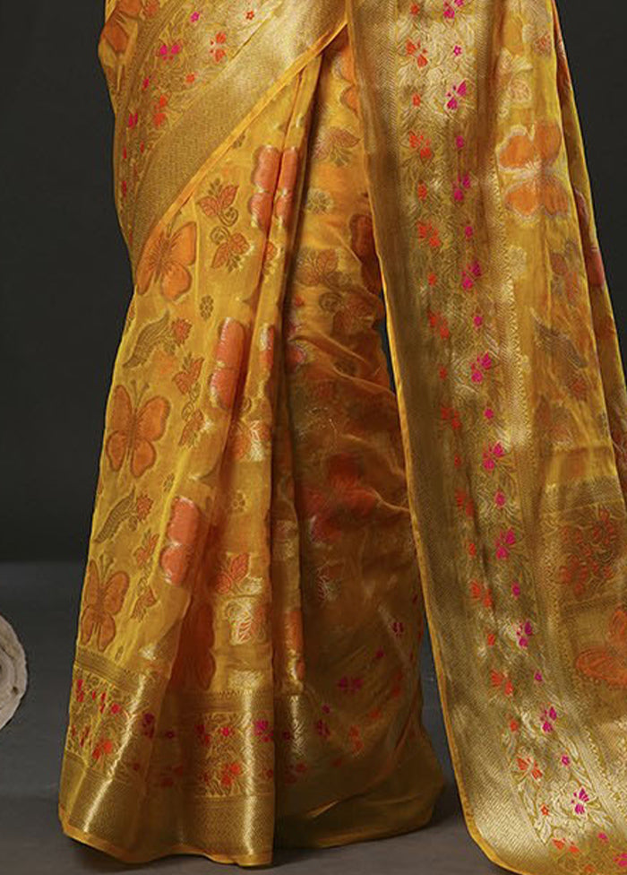 Mustard Organza Saree With Blouse Piece