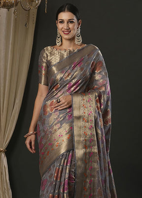 Grey Organza Saree With Blouse Piece