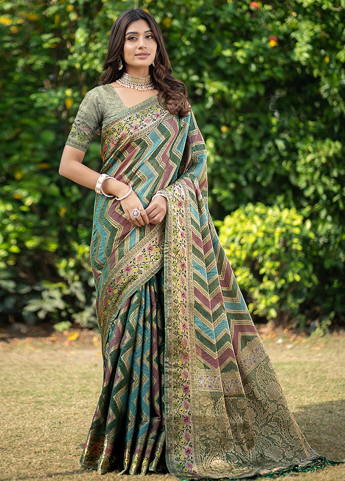 Bottle Green Organza Saree With Blouse Piece - Indian Silk House Agencies