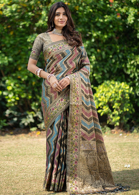 Dark Grey Organza Saree With Blouse Piece - Indian Silk House Agencies