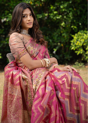 Pink Organza Saree With Blouse Piece - Indian Silk House Agencies