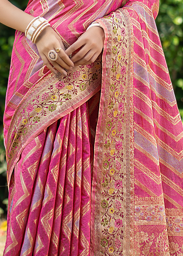 Pink Organza Saree With Blouse Piece - Indian Silk House Agencies