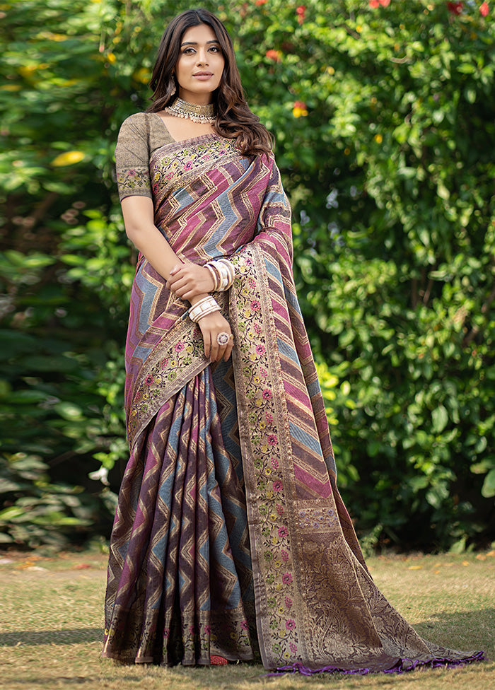 Wine Organza Saree With Blouse Piece - Indian Silk House Agencies