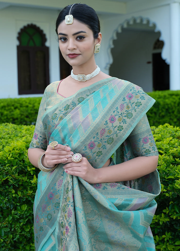 Blue Silk Saree With Blouse Piece