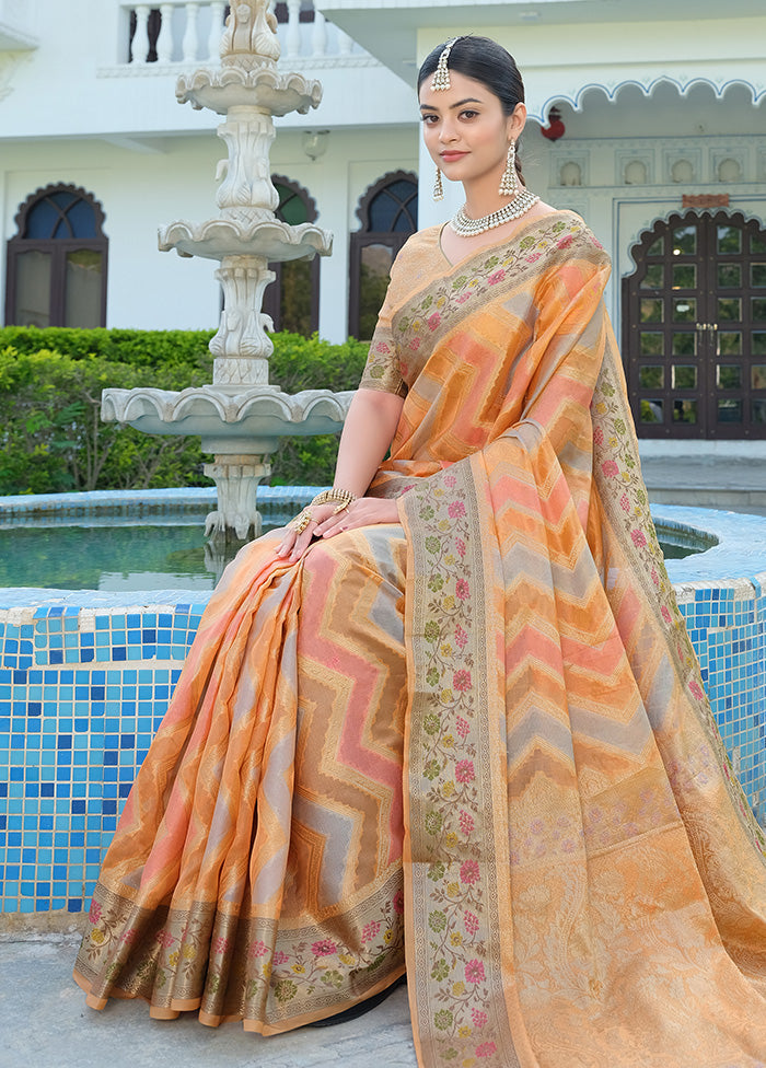 Orange Organza Saree With Blouse Piece - Indian Silk House Agencies