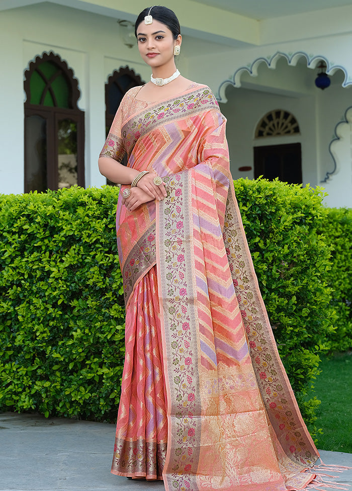 Pink Organza Saree With Blouse Piece - Indian Silk House Agencies