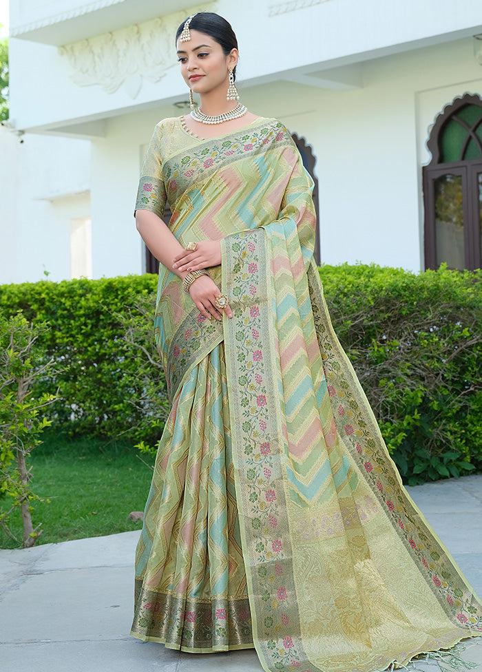 Pista Green Organza Saree With Blouse Piece - Indian Silk House Agencies