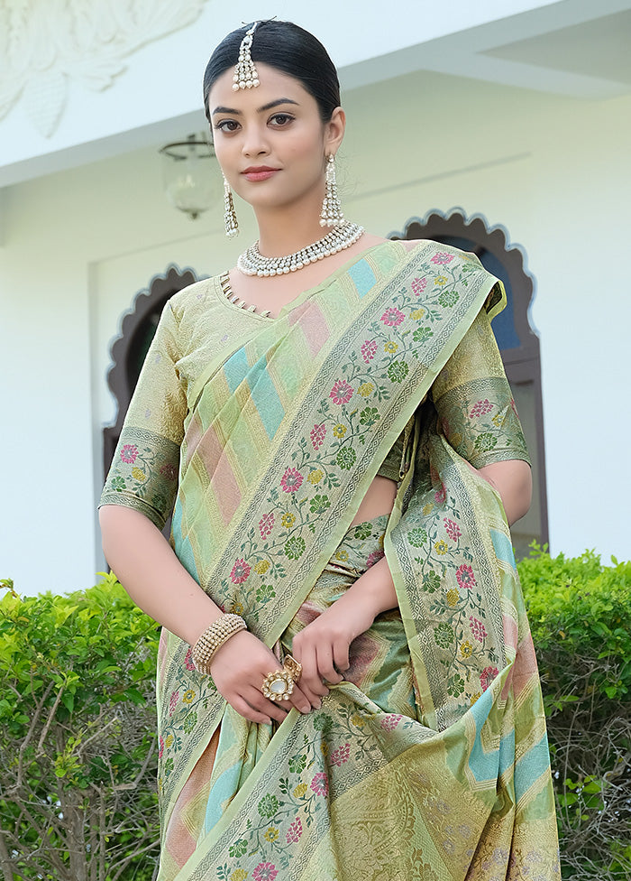 Pista Green Organza Saree With Blouse Piece - Indian Silk House Agencies