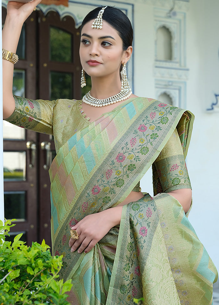 Pista Green Organza Saree With Blouse Piece - Indian Silk House Agencies