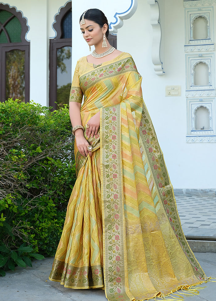 Yellow Organza Saree With Blouse Piece - Indian Silk House Agencies