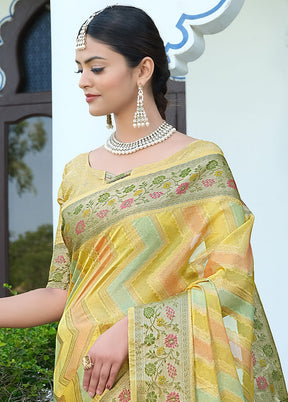 Yellow Organza Saree With Blouse Piece - Indian Silk House Agencies