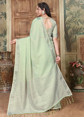 Sea Green Organza Saree With Blouse Piece