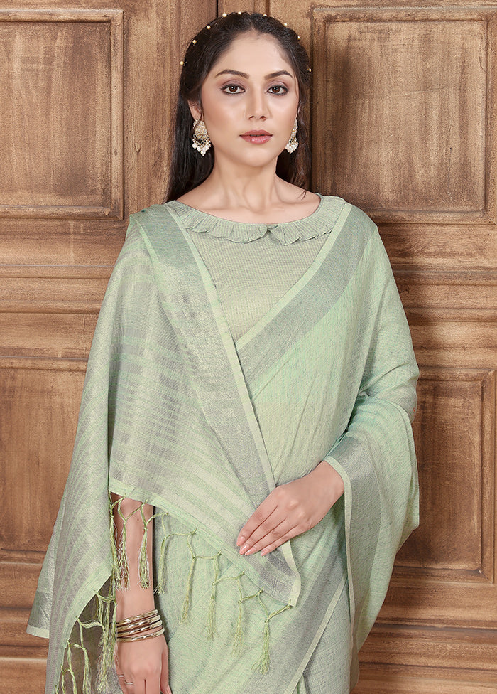 Sea Green Organza Saree With Blouse Piece