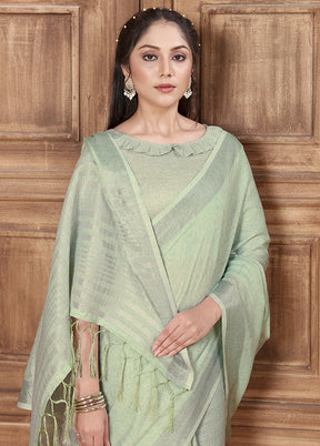 Sea Green Organza Saree With Blouse Piece