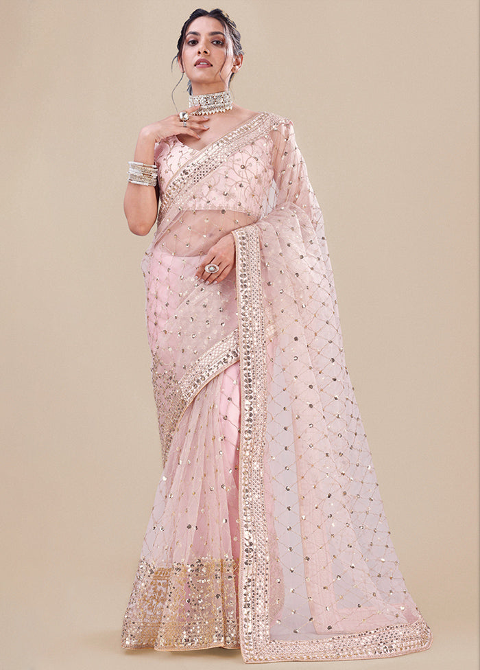 Pink Organza Saree With Blouse Piece - Indian Silk House Agencies