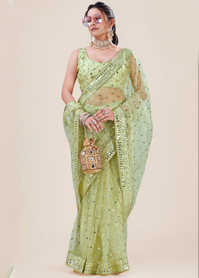 Green Organza Saree With Blouse Piece - Indian Silk House Agencies