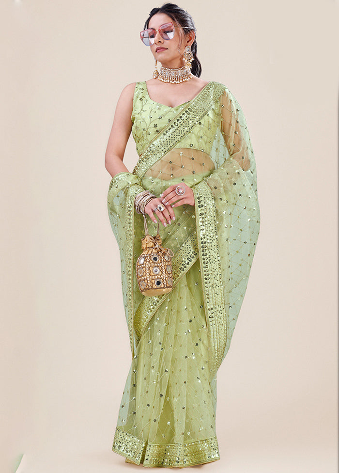 Green Organza Saree With Blouse Piece - Indian Silk House Agencies