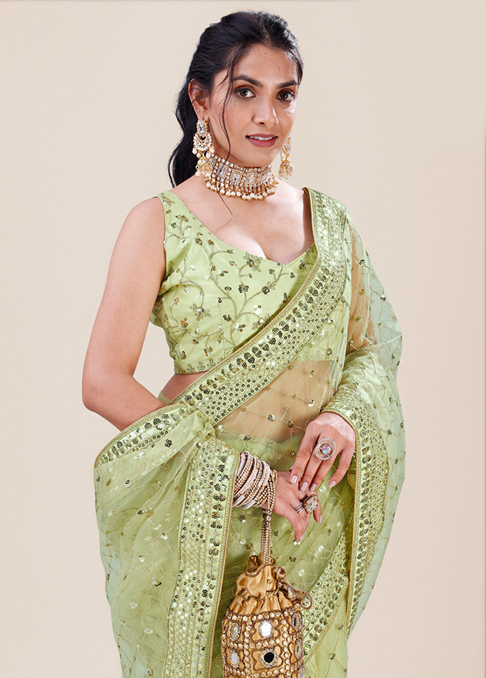 Green Organza Saree With Blouse Piece - Indian Silk House Agencies